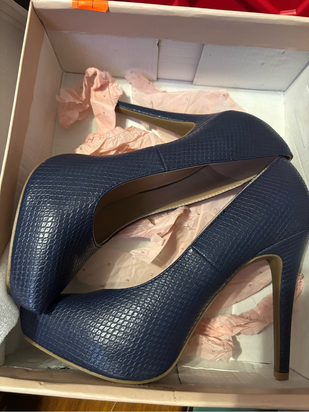 BCBGeneration Navy Textured High Heel Pumps